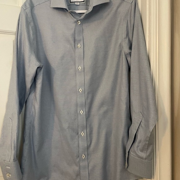 Men's Charles‎ Tyrwhitt Micro Check Blue Dress Shirt Beautiful Fabric 16/35 - Picture 1 of 7